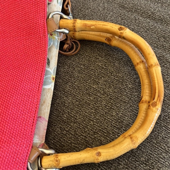 Fossil Bamboo Wooden Handle Woven Satchel Crossbody Pink Purse - Picture 12 of 12